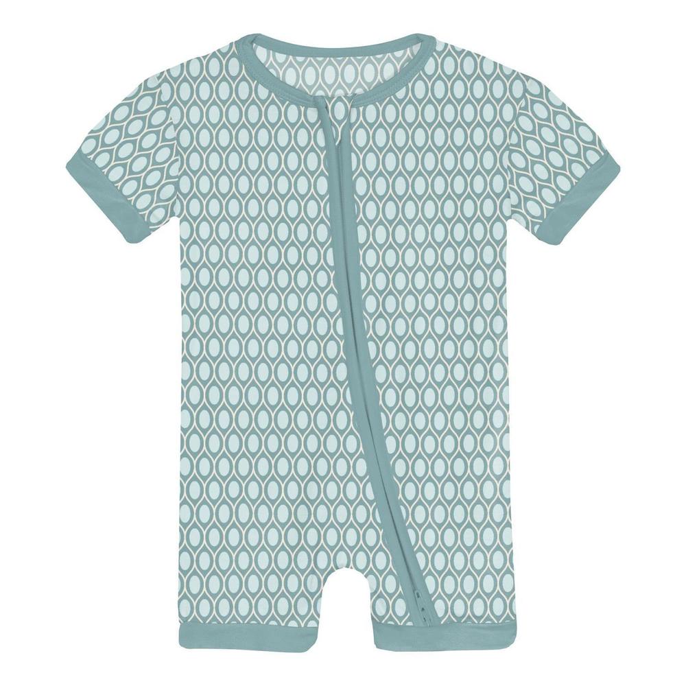 NEW KICKEE infant & toddler boy's shorty sleeper with zipper in jade wavy lattic